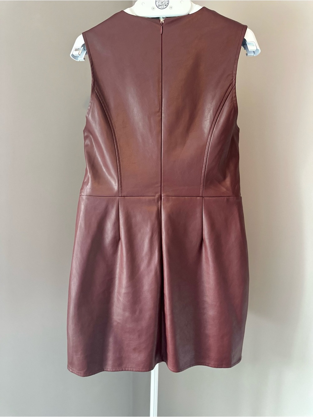 Adelyn Rae Burgundy Faux Leather V-Neck Mini Dress - Picture 3 of 5